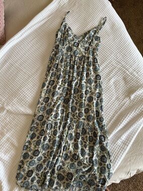 Tie-back Floral Maxi Sundress in Cream and Blue